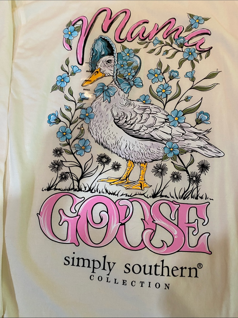 Simply Southern Cream Long Sleeve Graphic Tee with Small Pink Logo.  Size Small